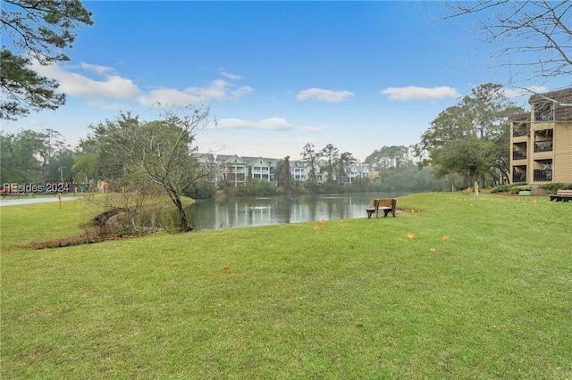 view of yard with a water view