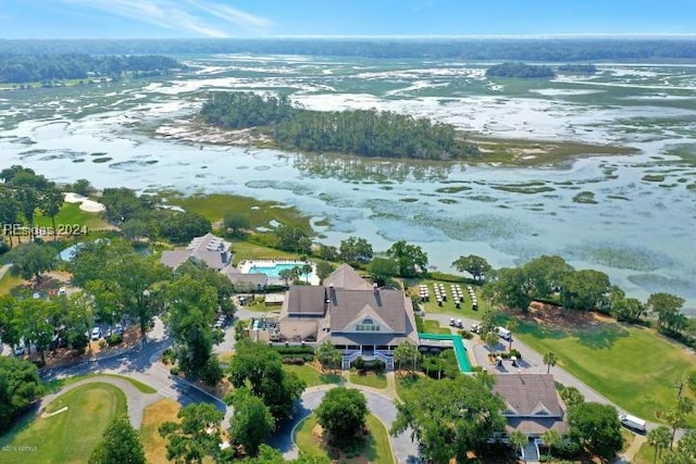 aerial view featuring a water view