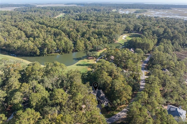 aerial view with a water view