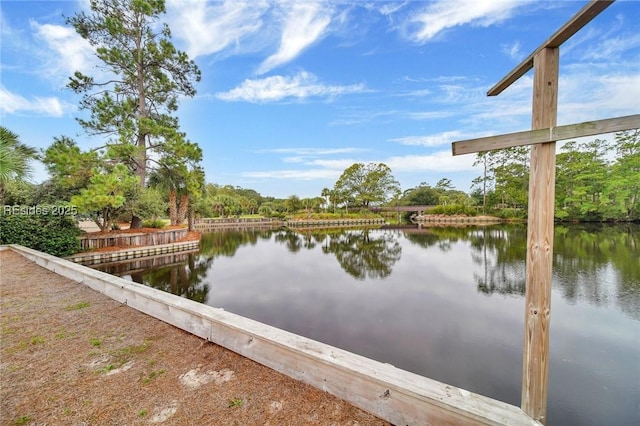 dock area featuring a water view