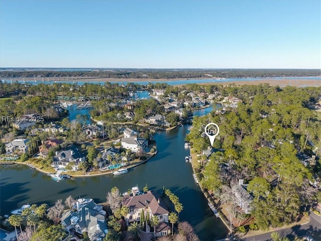 aerial view featuring a water view