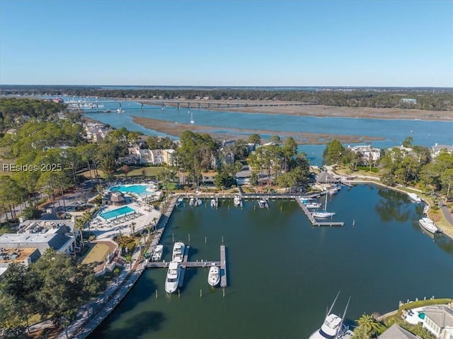 aerial view with a water view