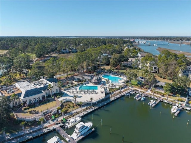 bird's eye view featuring a water view