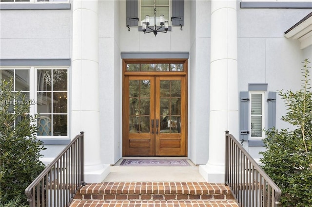 doorway to property featuring french doors