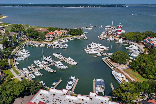 bird's eye view featuring a water view