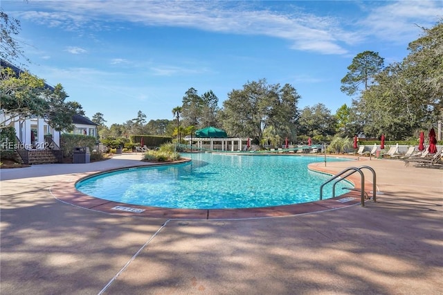 view of swimming pool with a patio area