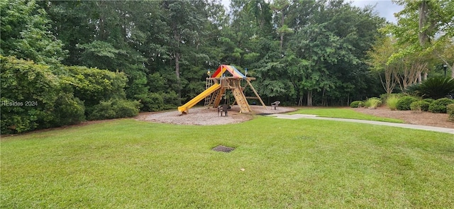 view of play area featuring a yard