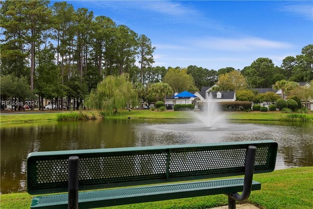 view of community with a water view