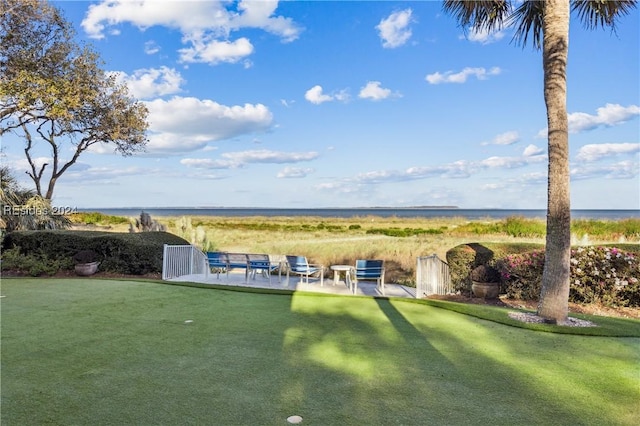 view of yard with a water view