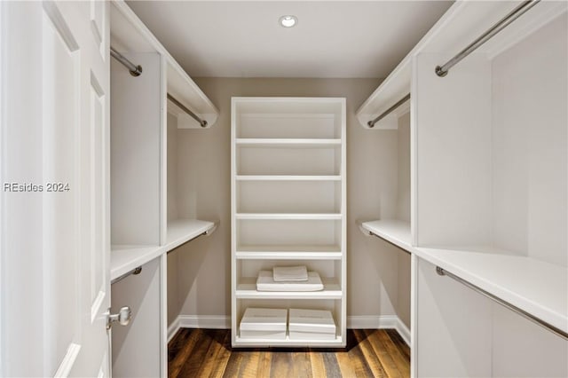 spacious closet with dark wood-type flooring