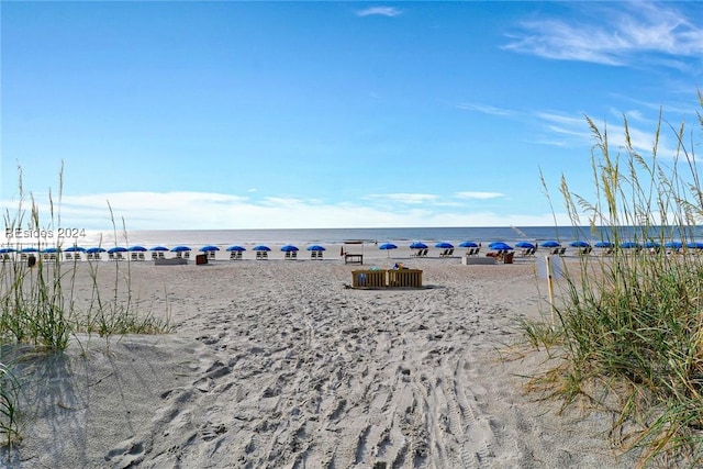 property view of water featuring a beach view