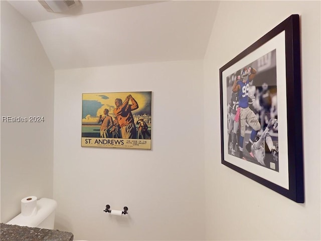 bathroom featuring vaulted ceiling and toilet