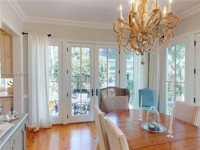 interior space featuring french doors and a chandelier