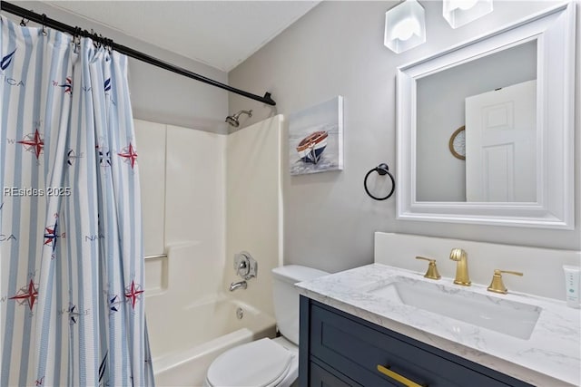 full bathroom featuring vanity, toilet, and shower / tub combo