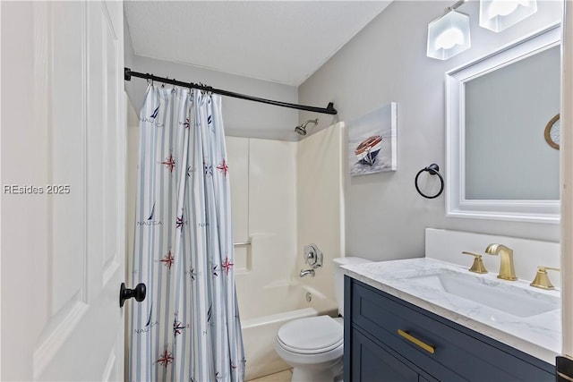 full bathroom featuring shower / tub combo, vanity, and toilet