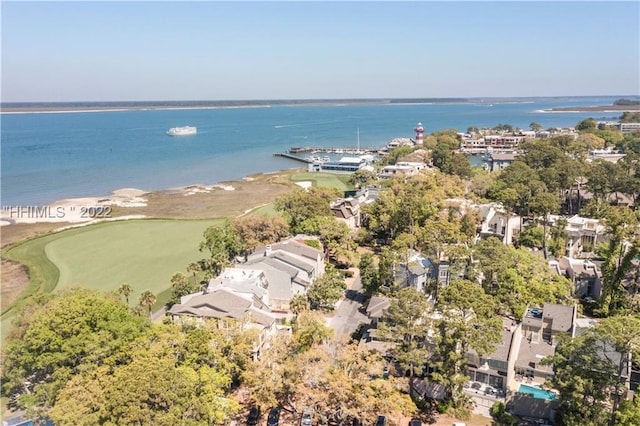 aerial view featuring a water view