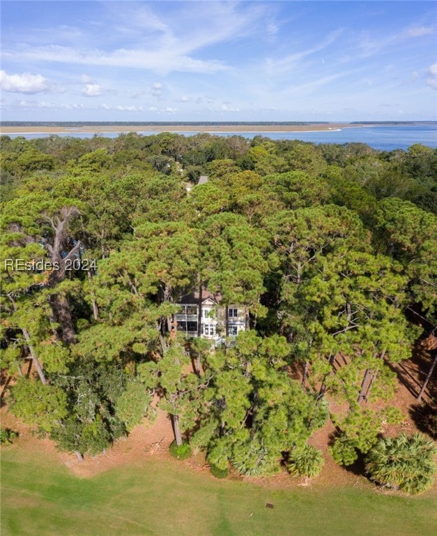 drone / aerial view featuring a water view