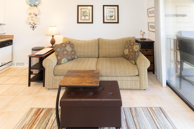 living room with light tile patterned floors