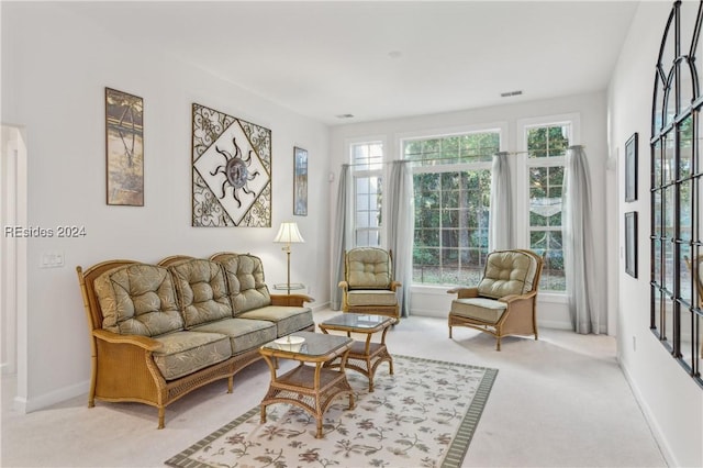 living room with light carpet and a wealth of natural light