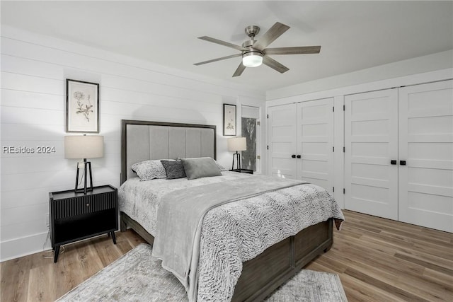 bedroom featuring ceiling fan and wood-type flooring