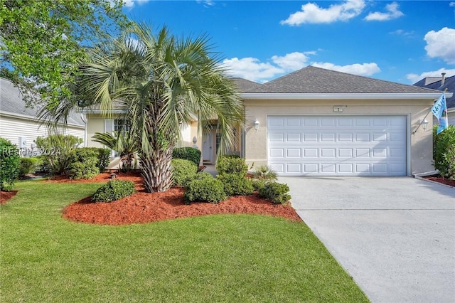 view of front of home featuring a garage and a front lawn