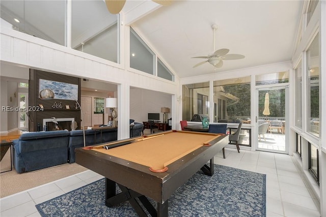 rec room featuring light tile patterned flooring, a healthy amount of sunlight, and pool table