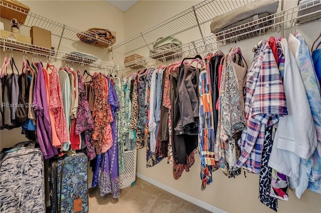 walk in closet featuring carpet flooring