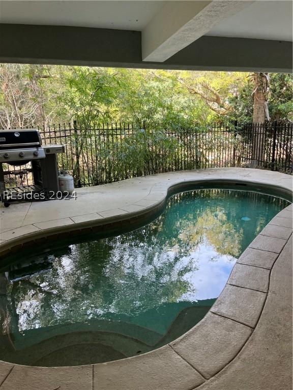 view of swimming pool featuring grilling area