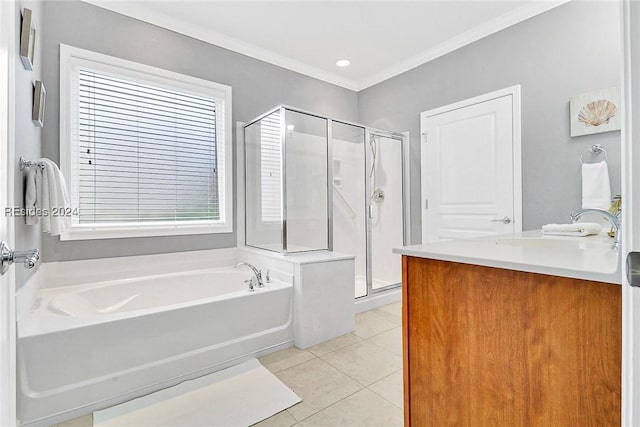 bathroom featuring tile patterned floors, shower with separate bathtub, and a healthy amount of sunlight