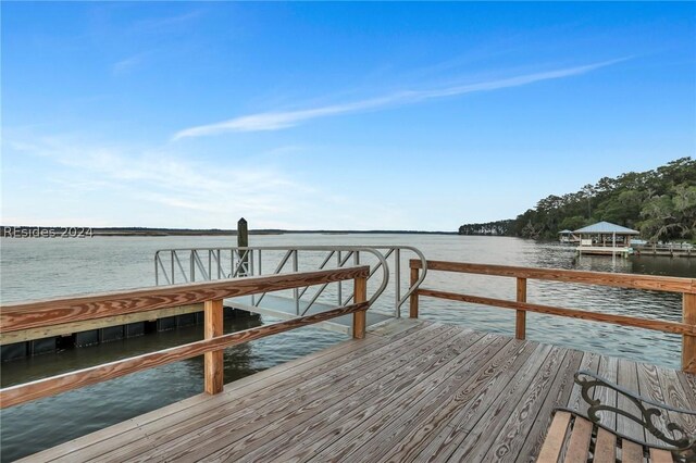 view of dock with a water view