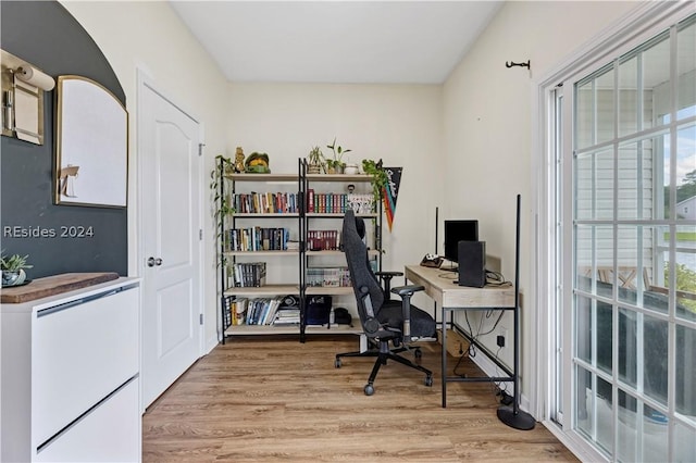 office area featuring light hardwood / wood-style floors