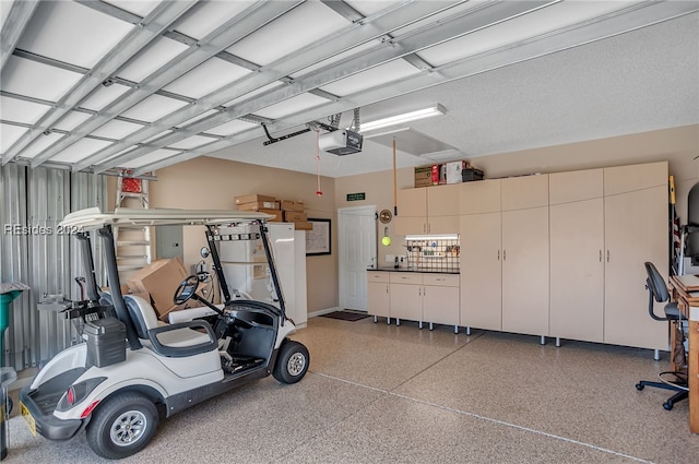 garage with a garage door opener