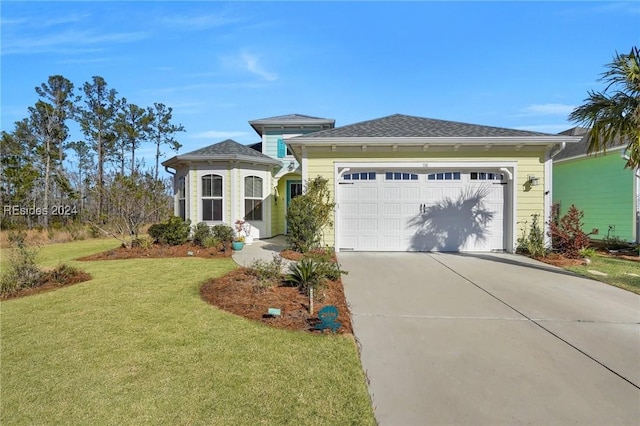 view of front of home with a garage and a front yard