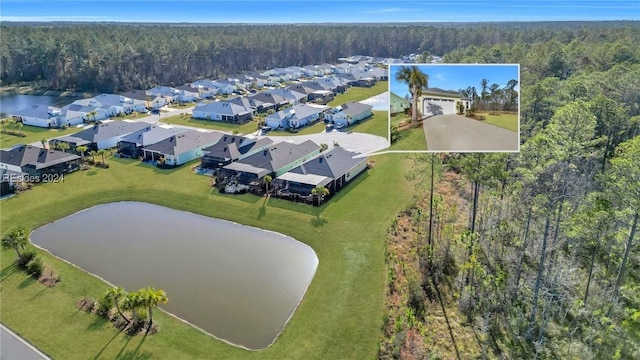 aerial view with a water view