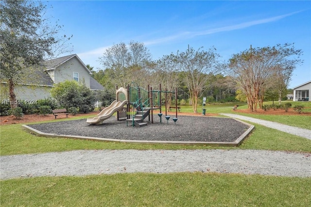 view of play area with a yard