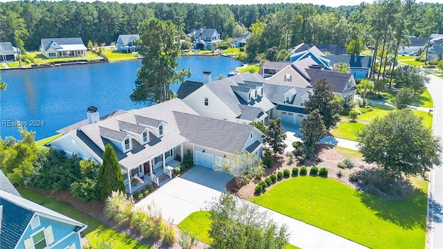 bird's eye view featuring a water view