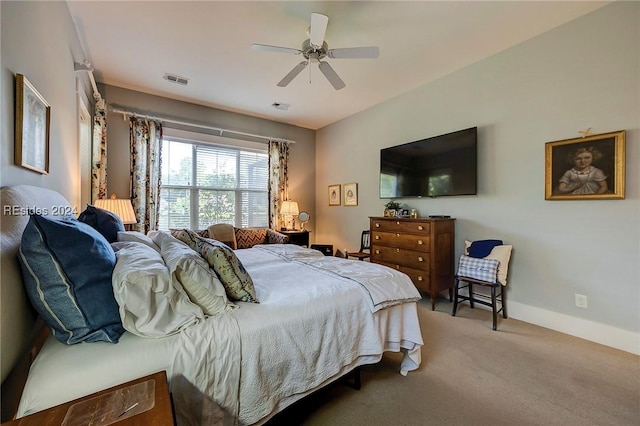 bedroom featuring ceiling fan and carpet flooring