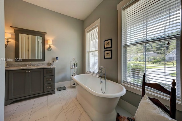 bathroom featuring vanity and a tub to relax in