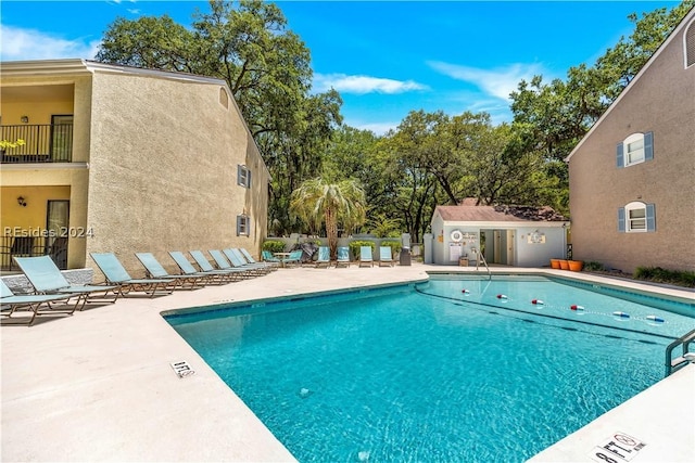 view of pool featuring a patio