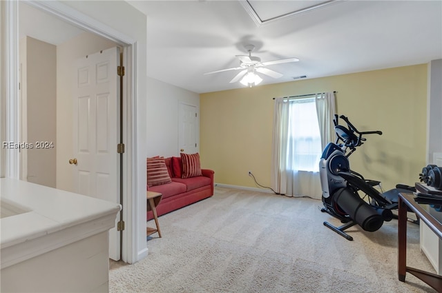 exercise room with light carpet