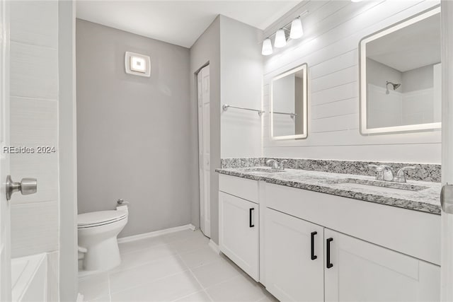 bathroom with vanity, toilet, and tile patterned flooring