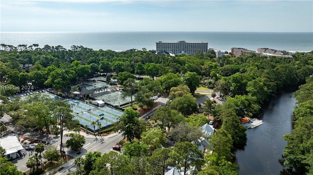 aerial view with a water view