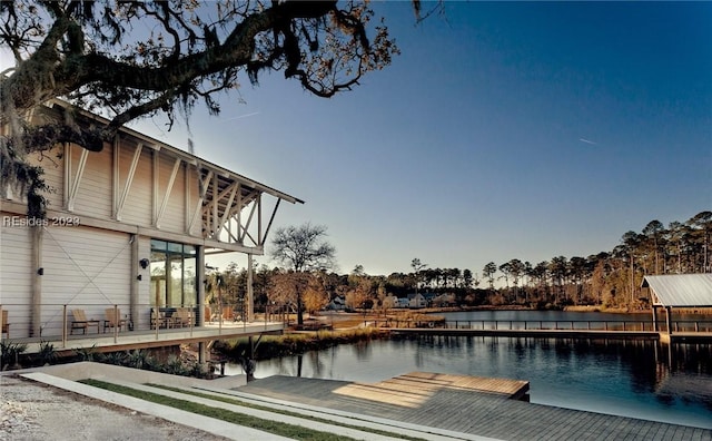 dock area featuring a water view