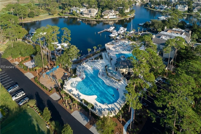 aerial view with a water view