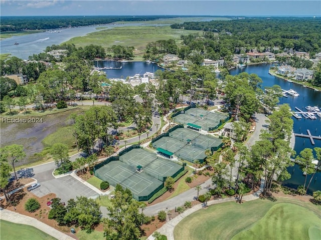 aerial view featuring a water view