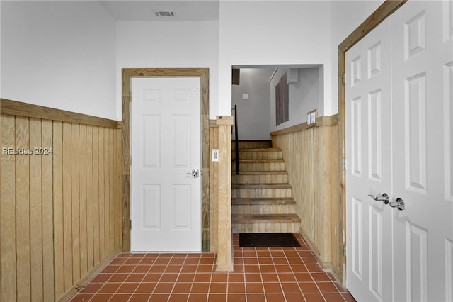 stairs with wooden walls