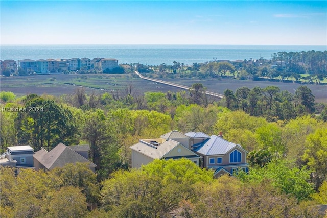 aerial view with a water view