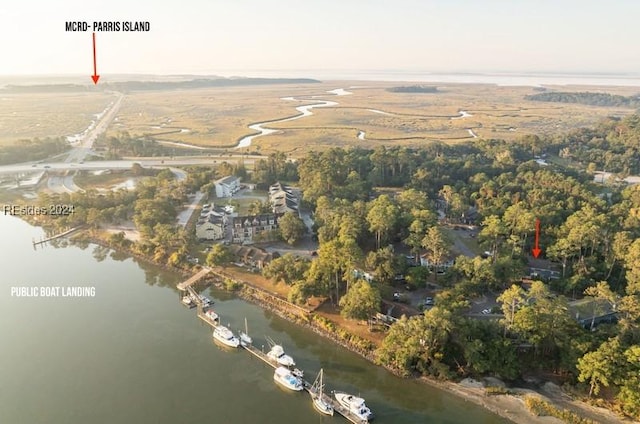 bird's eye view featuring a water view