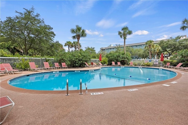 view of pool featuring a patio