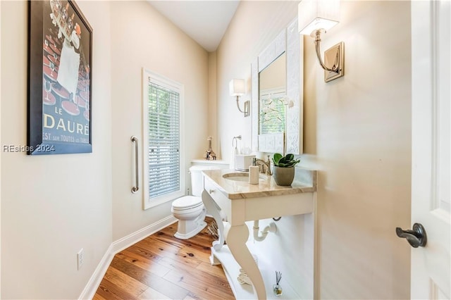 bathroom featuring sink, wood-type flooring, and toilet